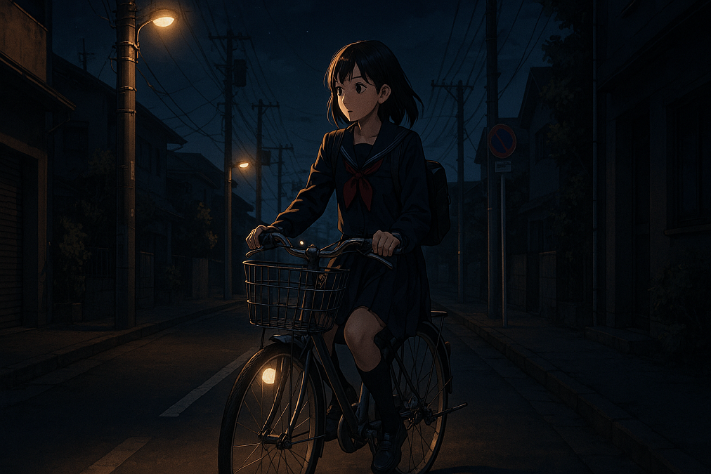 夜の通学自転車
